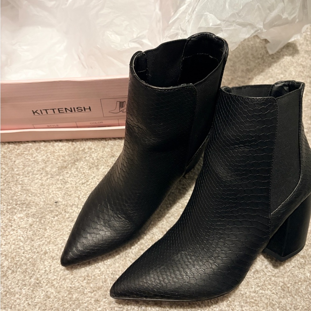 Kittenish Textured Black Ankle Booties